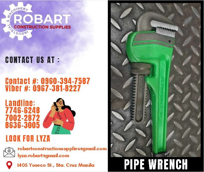 Pipe Wrench (Category: Construction Tools & Equipment) located in Manila. Submitted by lyzarobart1999 (Listing ID 1277915573, Image 1). Description: Pipe Wrench Size: 18" Brand: Hoyoma 𝐒𝐄𝐍𝐃 𝐔𝐒 𝐌𝐄𝐒𝐒𝐀𝐆𝐄 𝐅𝐎𝐑 𝐈𝐍𝐐𝐔𝐈𝐑𝐈𝐄𝐒 ‼️ 0 9 6 7 3 8 1 8 2 2 7 0 9 6 0 3 9 4 7 5 8 7 𝐋𝐚𝐧𝐝𝐥𝐢𝐧𝐞 𝐍𝐮𝐦𝐛𝐞𝐫𝐬: 𝟕 𝟕 𝟒 𝟔 - 𝟔 𝟐 𝟒 𝟖 / 𝟕 𝟎 𝟎 𝟐 - 𝟐 𝟖 𝟕 𝟐 / 𝟖 𝟔 𝟑 𝟔 - 𝟑 𝟎 𝟎 𝟓 𝐋𝐎𝐎𝐊 𝐅𝐎𝐑 𝐋𝐘𝐙𝐀 𝘌𝘮𝘢𝘪𝘭: 𝘳𝘰𝘣𝘢𝘳�
