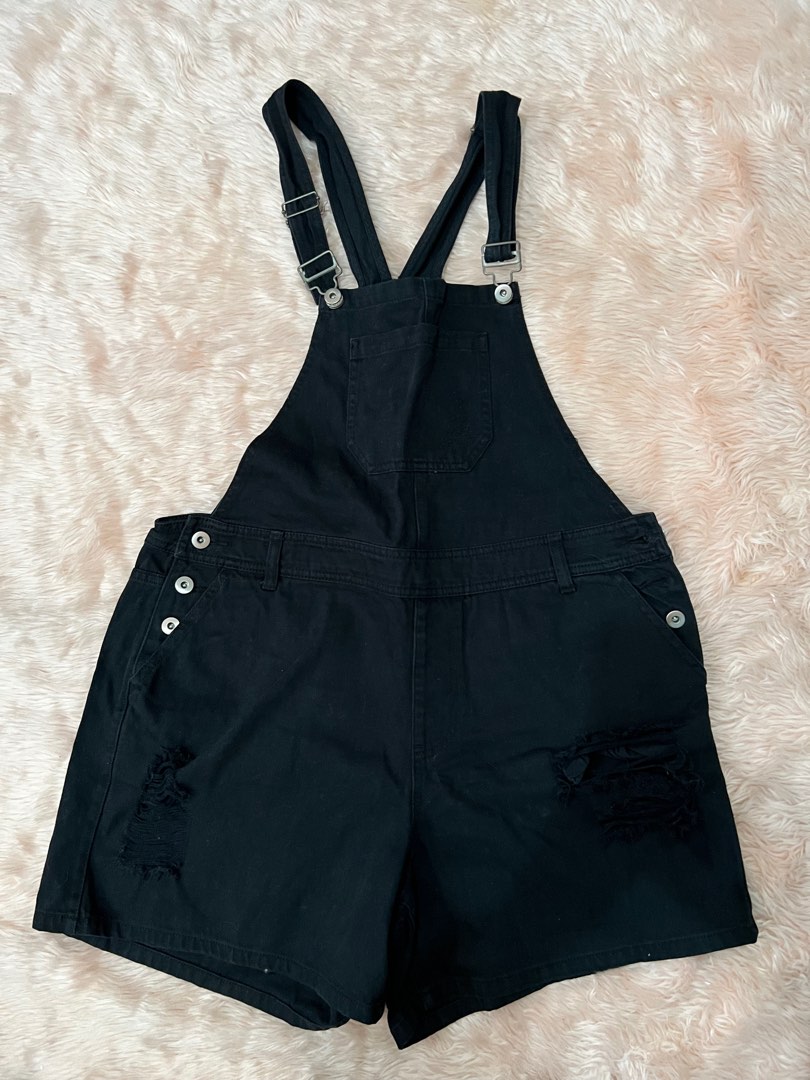 PLUS SIZE Forever 21 Plus Black Denim Jumpshort, Women's Fashion
