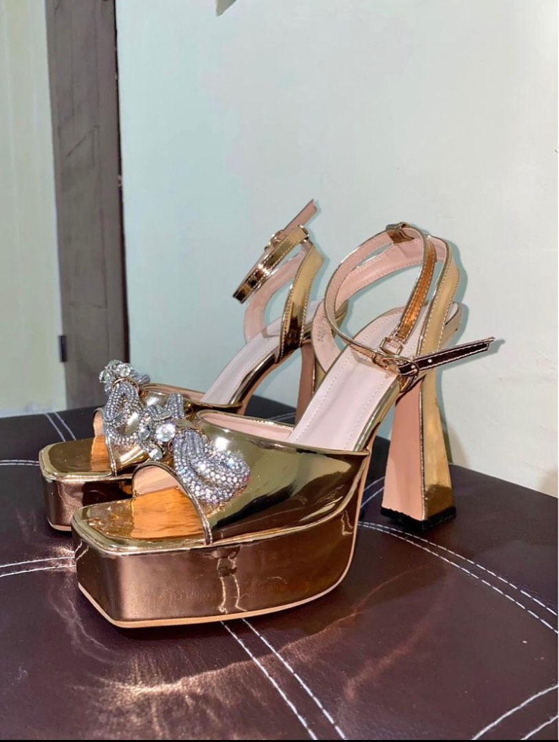 Gold rhinestone deals platform heels