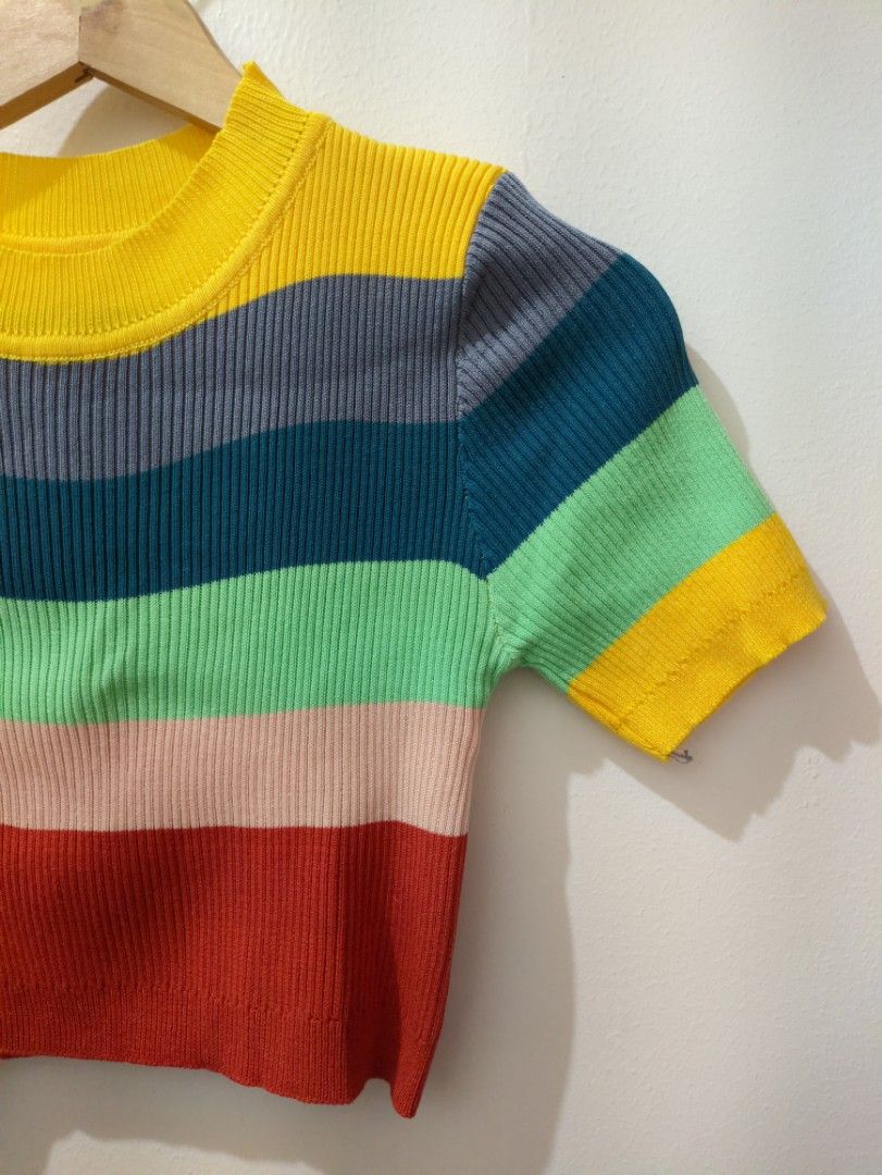 RAINBOW KNITTED KOREAN CROP TOP, Women's Fashion, Tops, Shirts on Carousell