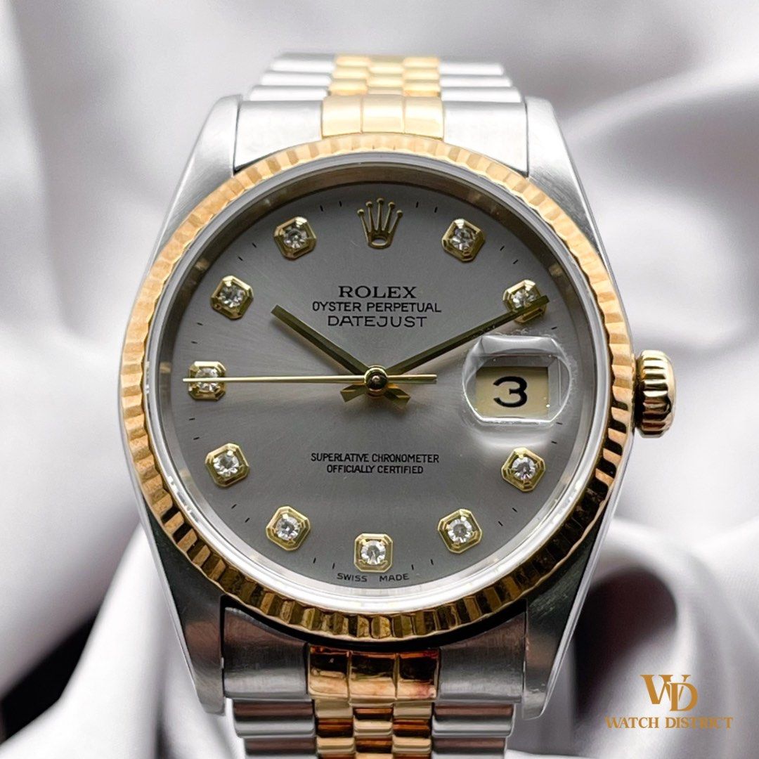 RARE 1996 36mm Rolex Half Gold Datejust 16233 Factory Big Diamond