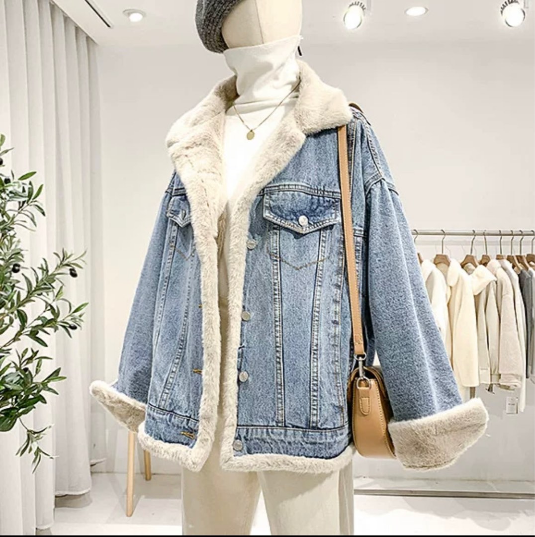 Warm Winter Denim Style Button-Up Sheepskin Jacket Style #3610 – Jakewood