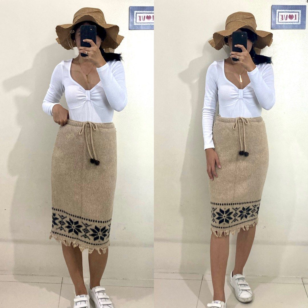 Khaki knit midi skirt clearance
