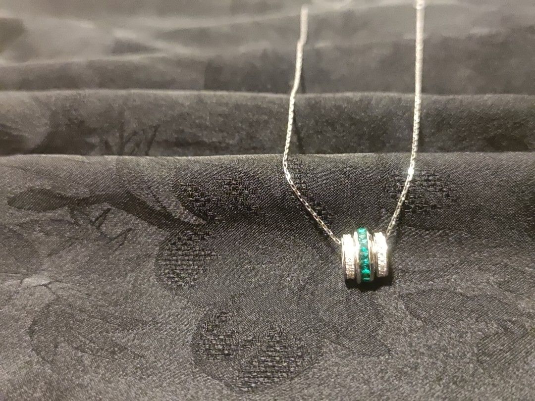 Rolling Wheel gemstones Necklace S925 with 18K white Gold plated
