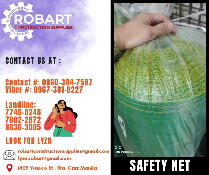 Safety Net (Category: Construction Tools & Equipment) located in Manila. Submitted by lyzarobart1999 (Listing ID 1277870528, Image 1). Description: Safety Net Size: 3/8" x 2m x 90mtrs 𝐒𝐄𝐍𝐃 𝐔𝐒 𝐌𝐄𝐒𝐒𝐀𝐆𝐄 𝐅𝐎𝐑 𝐈𝐍𝐐𝐔𝐈𝐑𝐈𝐄𝐒 ‼️ 0 9 6 7 3 8 1 8 2 2 7 0 9 6 0 3 9 4 7 5 8 7 𝐋𝐚𝐧𝐝𝐥𝐢𝐧𝐞 𝐍𝐮𝐦𝐛𝐞𝐫𝐬: 𝟕 𝟕 𝟒 𝟔 - 𝟔 𝟐 𝟒 𝟖 / 𝟕 𝟎 𝟎 𝟐 - 𝟐 𝟖 𝟕 𝟐 / 𝟖 𝟔 𝟑 𝟔 - 𝟑 𝟎 𝟎 𝟓 𝐋𝐎𝐎𝐊 𝐅𝐎𝐑 𝐋𝐘𝐙𝐀 𝘌𝘮𝘢𝘪𝘭: 𝘳𝘰𝘣𝘢𝘳𝘵