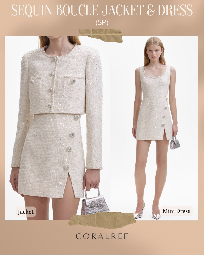 ✨Self Portrait Sequin Boucle Jacket & Mini Dress in ivory white ...