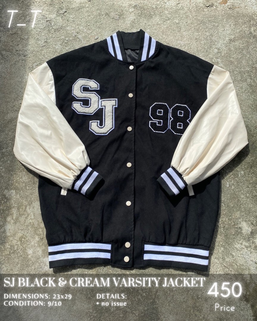 SJ Black & Cream Varsity Jacket, Men's Fashion, Coats, Jackets and