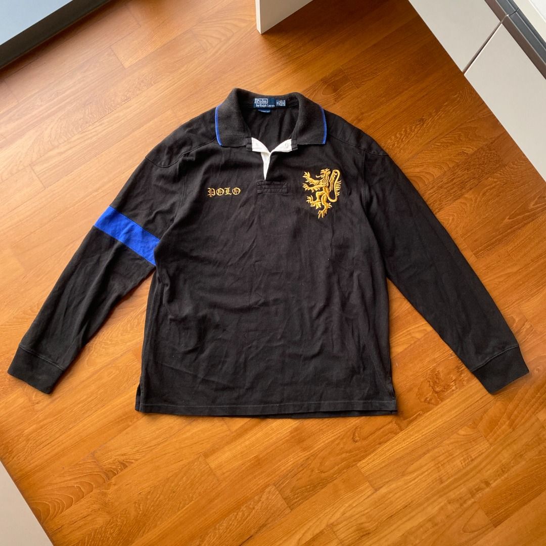 Vintage 1990s Black Ralph Lauren Polo Lion Crest Rugby Jersey