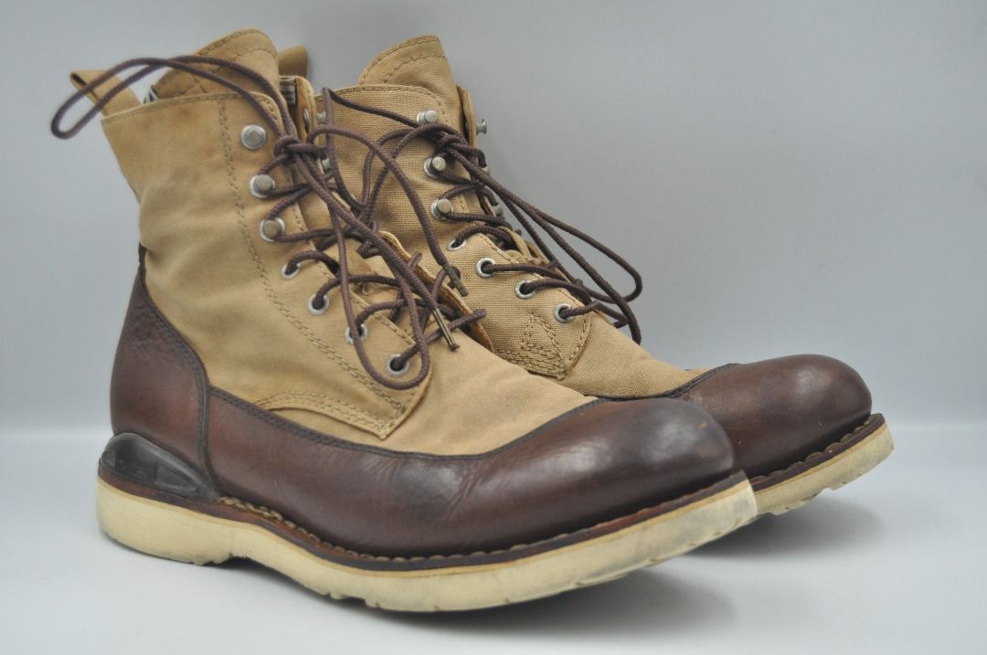 Visvim - F/W 11 - Veritus-Folk Boots (Category: Boots) located in Manila. Submitted by graymatter_ (Listing ID 1277951469, Image 1). Description: Visvim - F/W 11 - Veritus-Folk Boots Combining two complementary materials in leather and canvas, the new incoming style is yet another addition to visvim’s staggering collection of boots. A beige canvas upper sits atop a brown leather overlay with a signature external heel cup. Tagged Size: 9.5 Conditi
