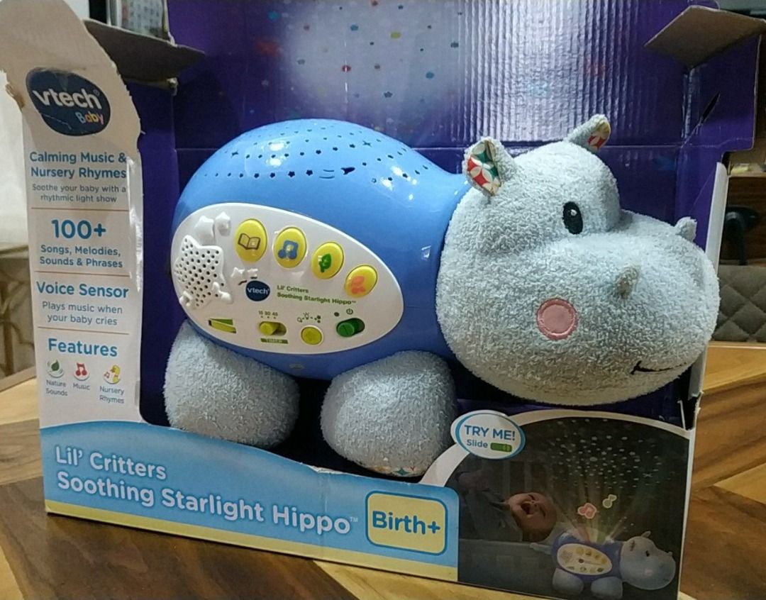 VTech Lil' Critters Soothing Starlight Hippo, Plush Baby Crib Toy 