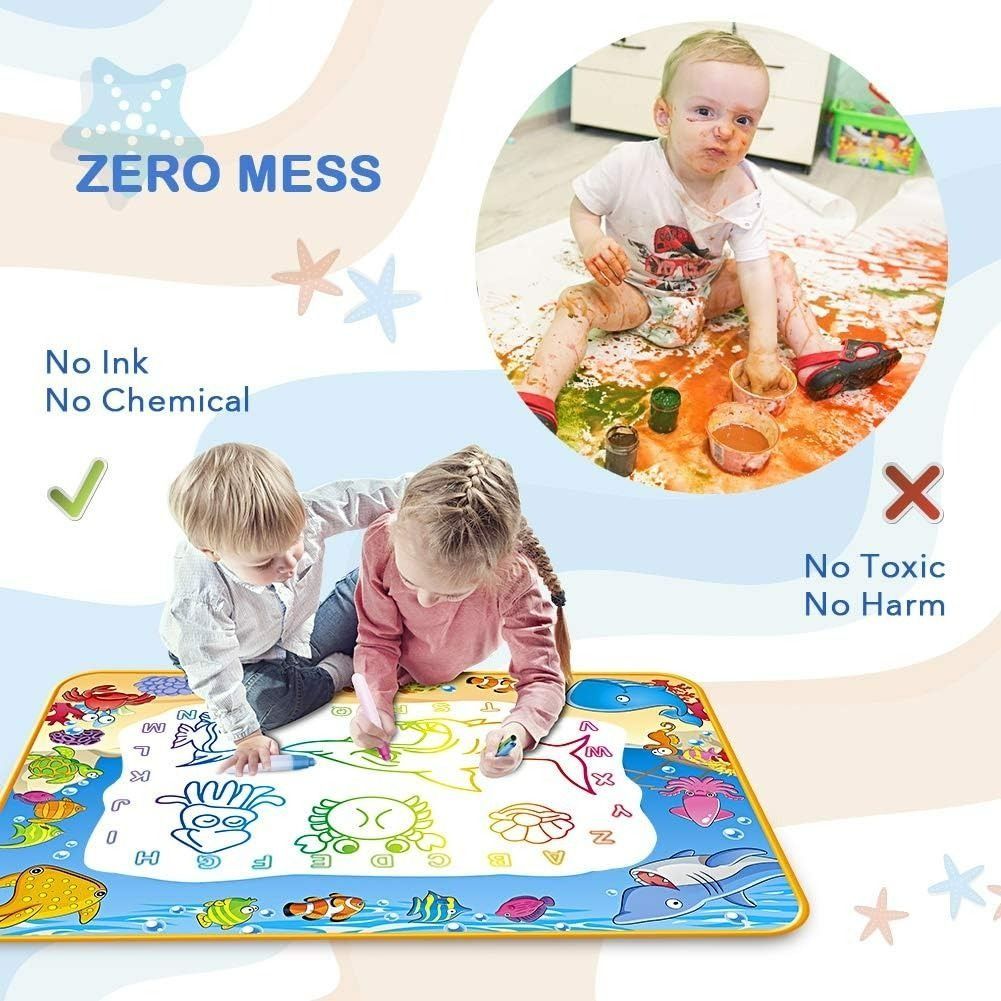 Water Doodle Mat 40 X 32 Inch Extra Large Art Aqua-Coloring Mat Mess  Reusable Foldable Water Drawing Mat Educational Painting Toy Set For 3+  Years Old Kids 