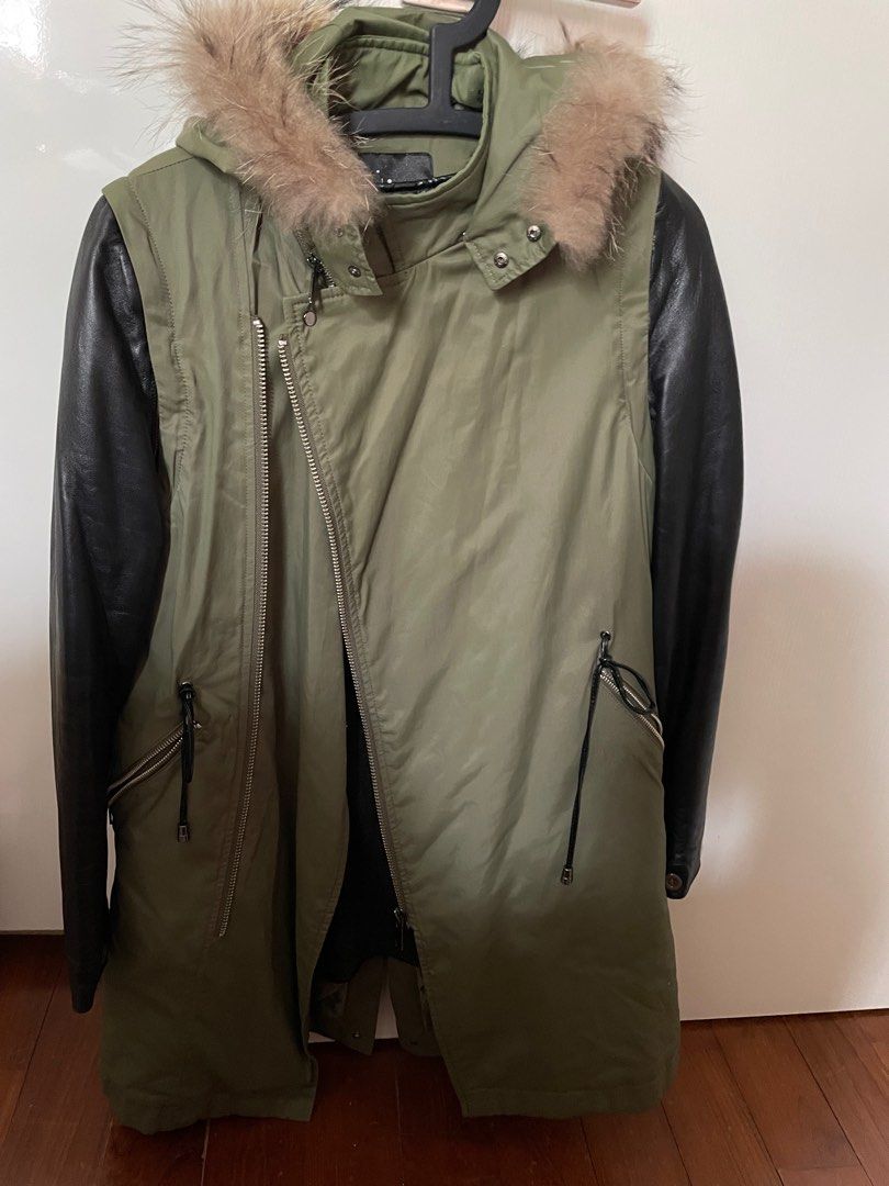 Fur coat clearance with leather sleeves