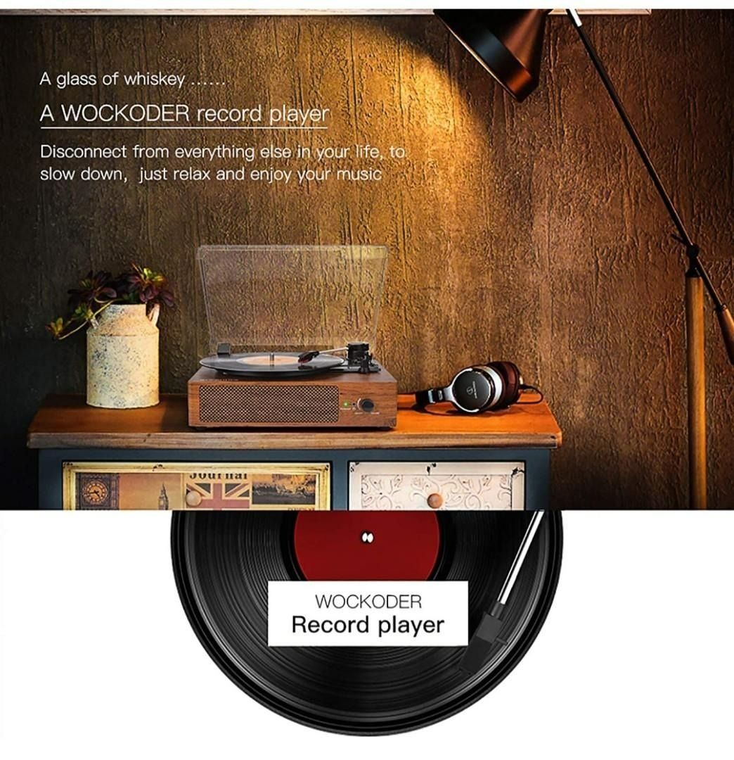Wockoder Record Player Turntable Bluetooth Vinyl Player with Speakers ...
