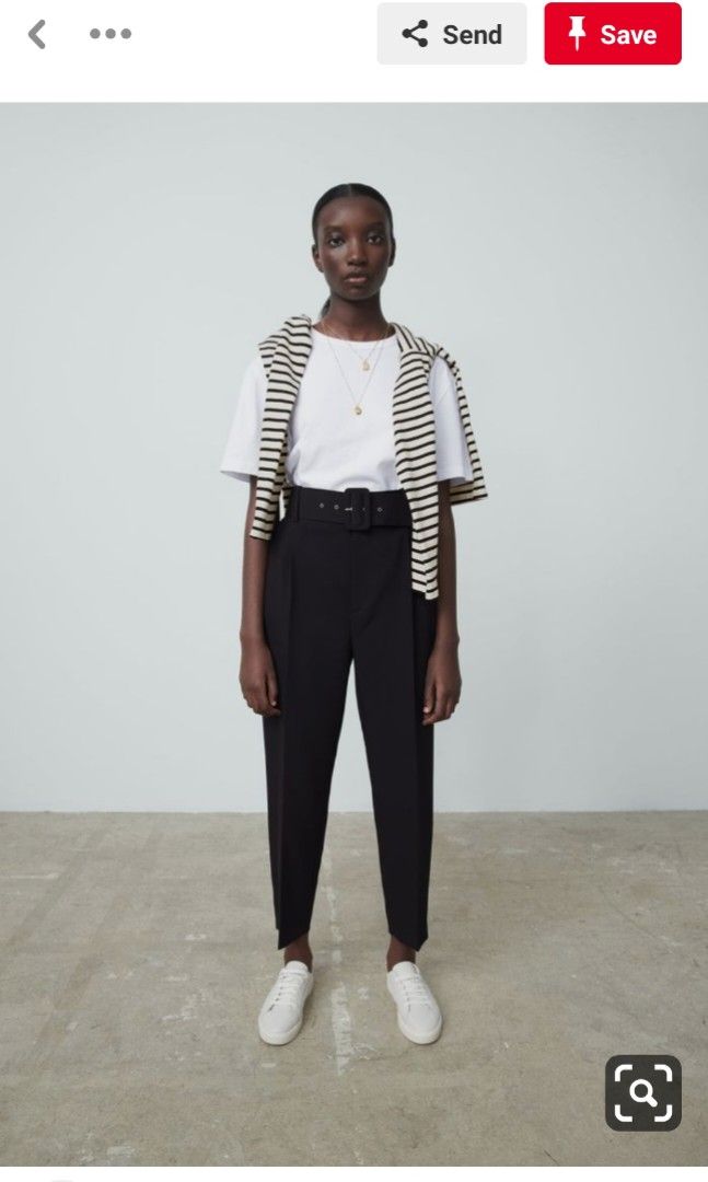 Zara black belted trousers deals