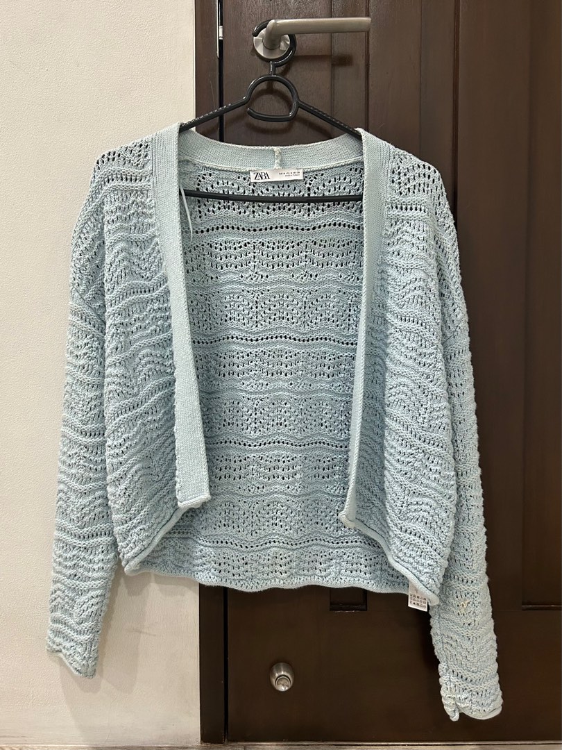Zara Blue Cardigan, Women's Fashion, Coats, Jackets and Outerwear on ...