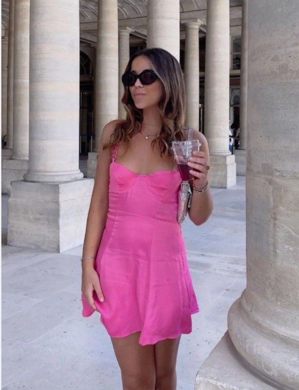 zara pink satin mini dress ZARA Pink Satin Cami Floral Mini Dress Size S Bloggers Fave