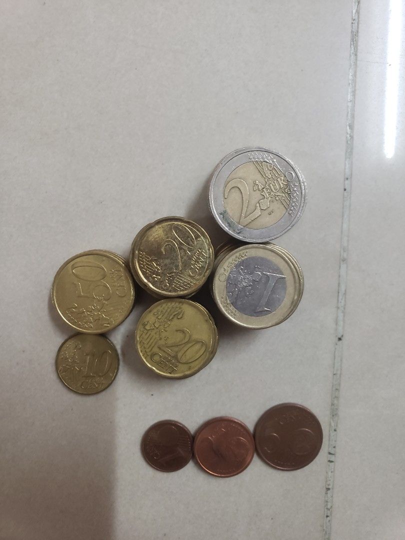 歐元硬幣.1cent.1個.2cent.2個.5cent.1個.10cent.1個.50cent.4個.20cent.15個.1.euro.8個 .2euro.8個.總數29至30元左右, 興趣及遊戲, 收藏品及紀念品, 錢幣- Carousell