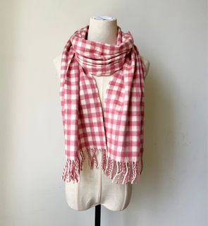 粉紅白色格仔羊毛頸巾 Pink/white Checkers Wool Scarf64199748888065110