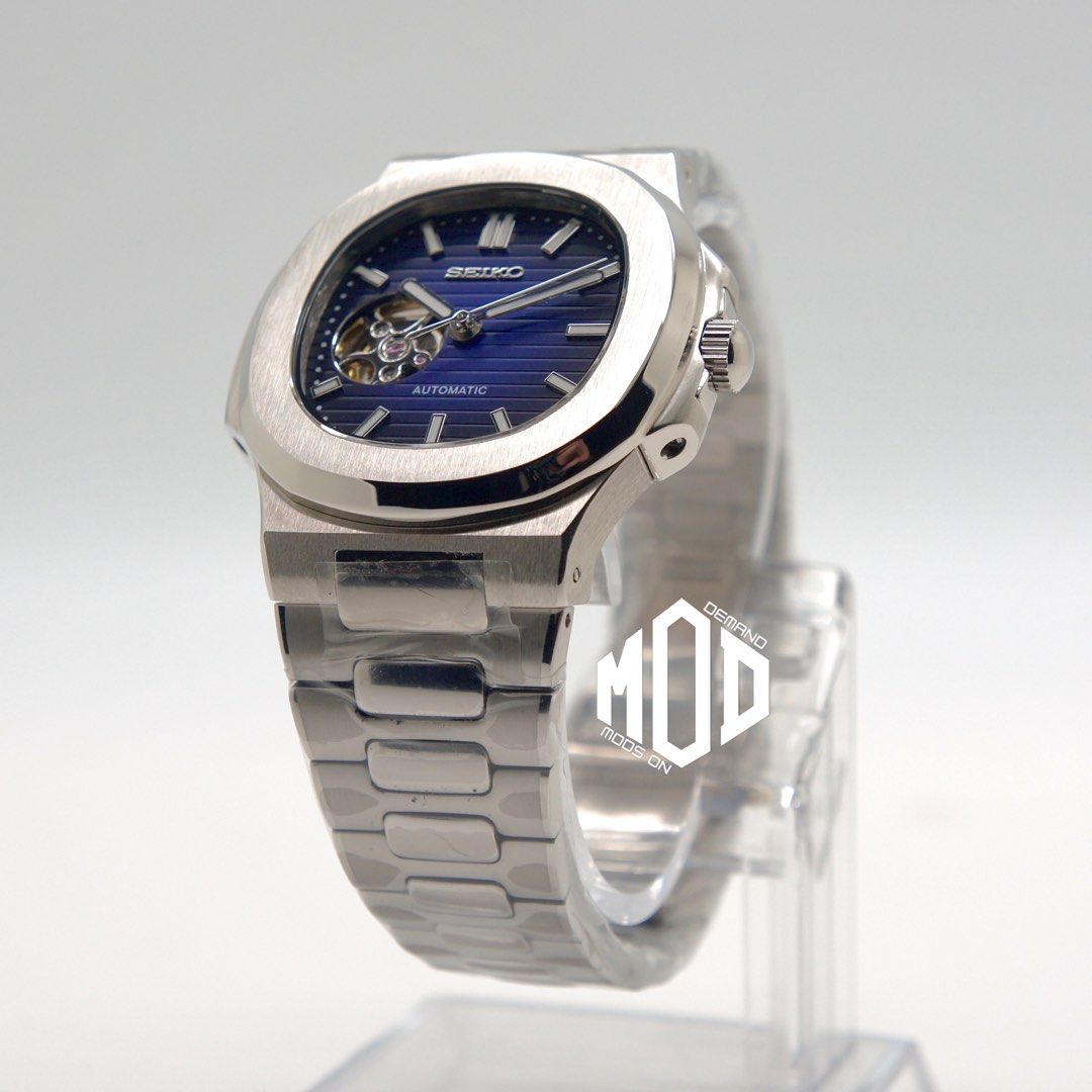 BUILD] Seiko Nautilus Mod Faded Blue Black Open Heart, Men's