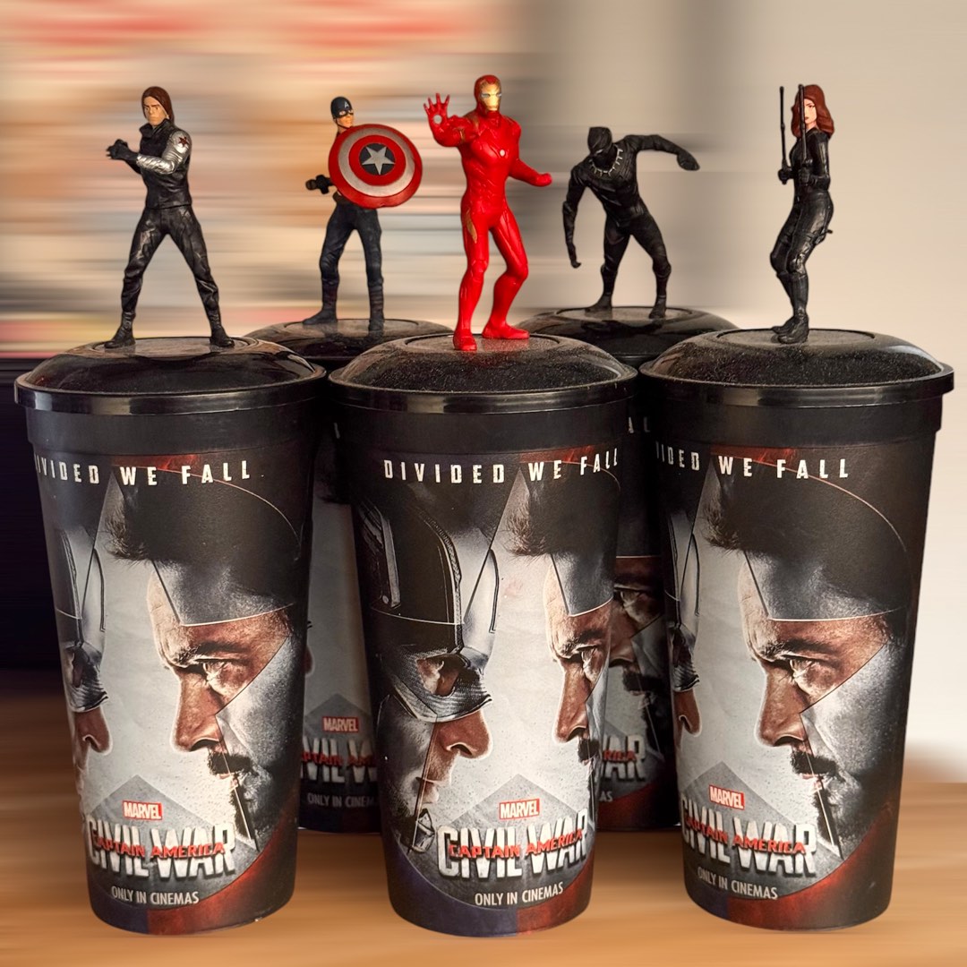 Captain America Civil War tumblers with toppers from SM Cinema Snacktime Hobbies Toys Toys Games on Carousell
