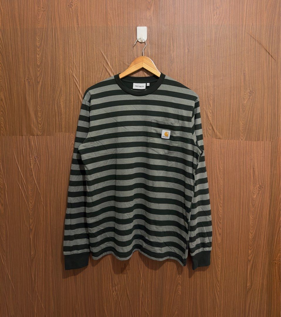 Carhartt Wip L s Merrick pocket t shirt green medium 21x27 Men s Fashion Tops Sets Tshirts Polo Shirts on Carousell