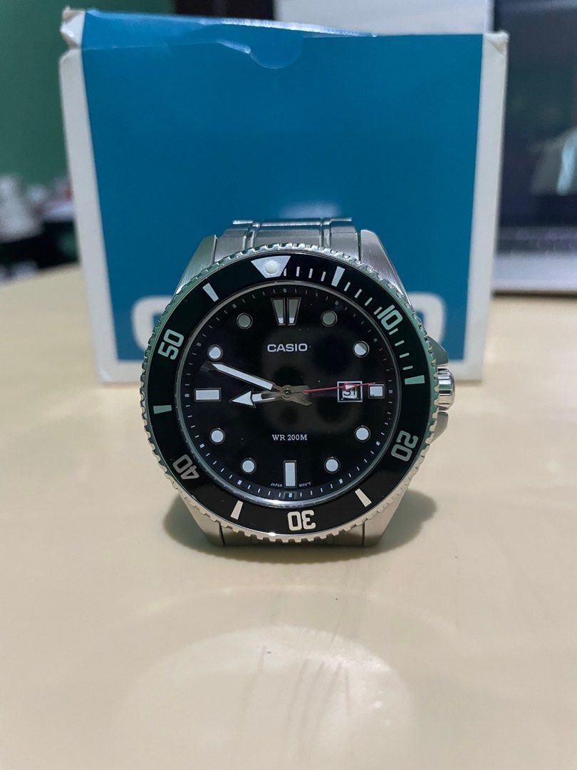 CASIO DURO MDV 107 WATCH STAINLESS STEEL (Category: Men's Watches) located in Quezon City. Submitted by jakescollection (Listing ID 1328544763, Image 1). Description: with box and manual Case size (L× W× H): 49.5 × 44.2 × 12.1 mm Case and bezel material: Stainless steel / Aluminum Band Stainless Steel Band One-touch 3-fold Clasp Water resistance 200-meter water resistance Please note the strap was shortened, but you can have this replaced..