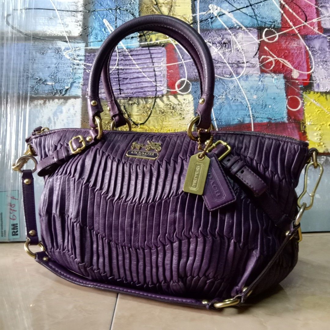 COACH HANDBAG MADISON SOPHIA PURPLE GATHERED LEATHER SHOULDER BAGS STYLE
