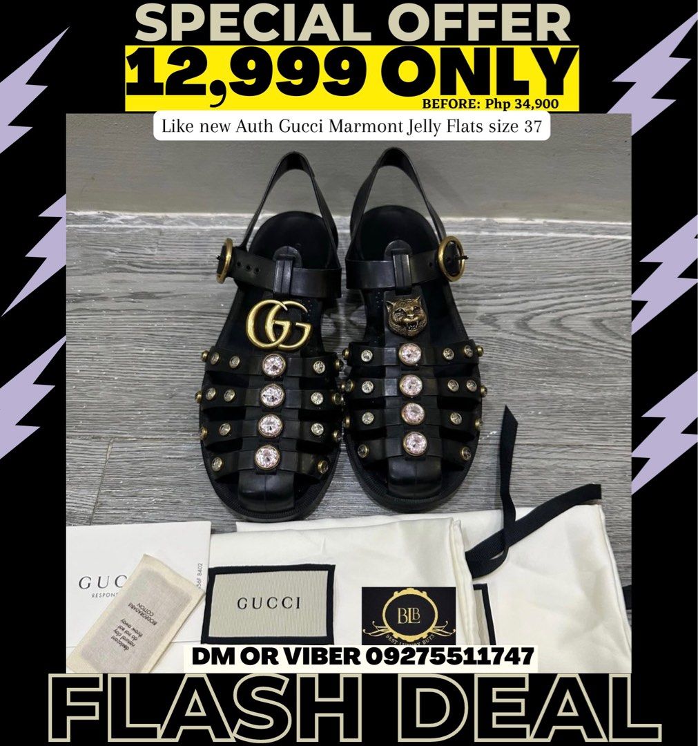 FLASH SALE Authentic Gucci Marmont Jelly Flats Sandals Womens size 37