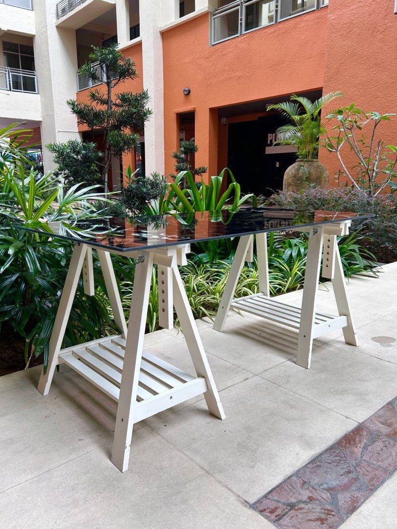 Ikea VIKA GLASHOLM glass TABLE TOP with FINNVARD LEGS, Furniture & Home