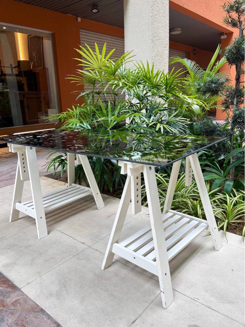 Ikea VIKA GLASHOLM glass TABLE TOP with FINNVARD LEGS, Furniture & Home