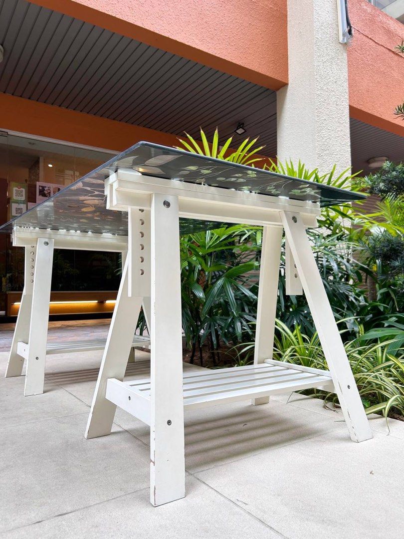 Ikea VIKA GLASHOLM glass TABLE TOP with FINNVARD LEGS, Furniture & Home