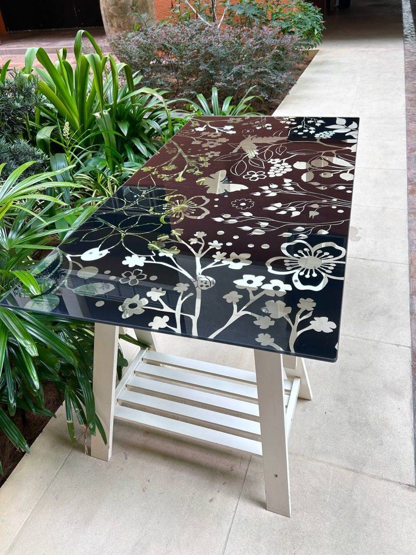 Ikea VIKA GLASHOLM glass TABLE TOP with FINNVARD LEGS, Furniture & Home