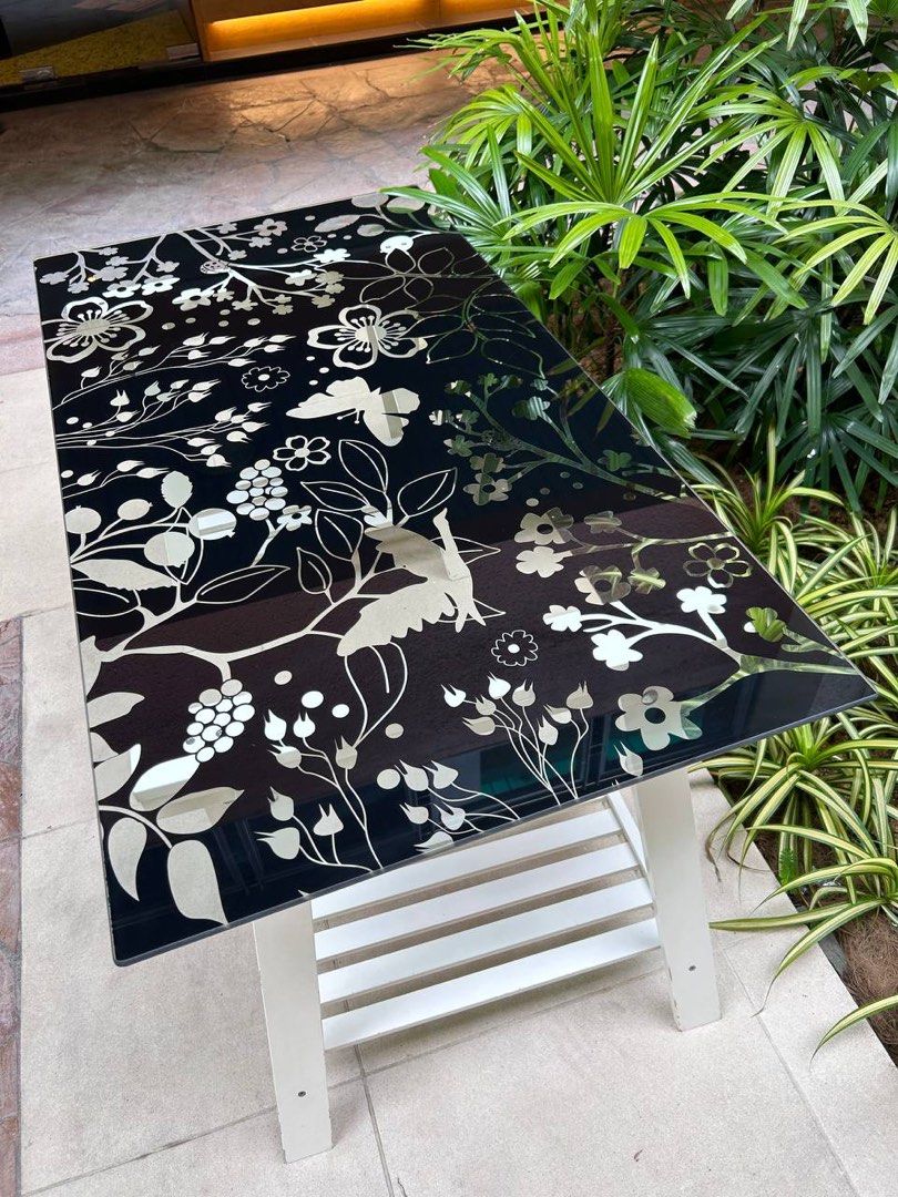 Ikea VIKA GLASHOLM glass TABLE TOP with FINNVARD LEGS, Furniture & Home