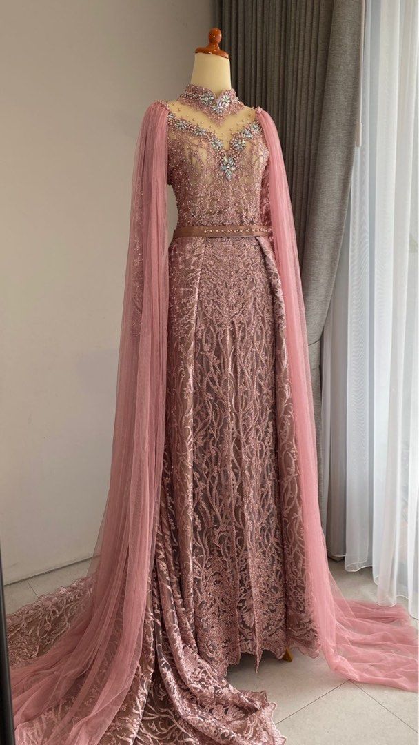 Kebaya wedding pink, Fesyen Wanita, Pakaian Wanita, Gaun Rok di