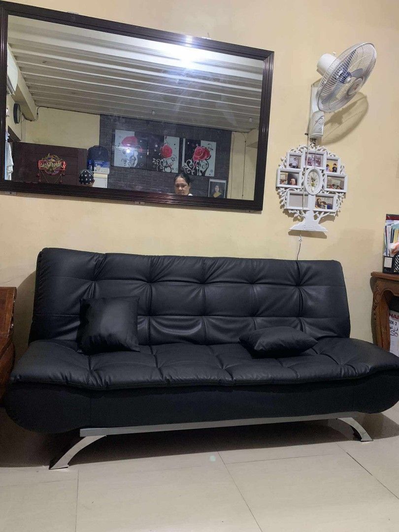 Leather black sofabed (Category: Sofas) located in Pasay City. Submitted by cherry_nicole (Listing ID 1328491042, Image 2). Description: Leather sofabed 12,500 On hand Brand new plus delivery charge.