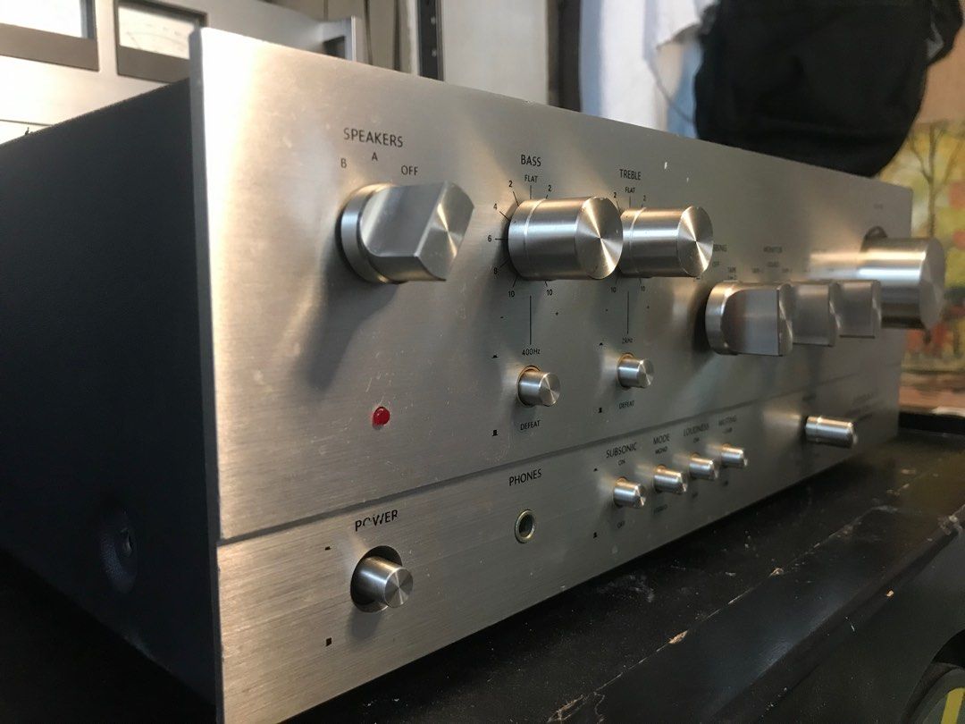 Onkyo Integra A-5 (Category: Soundbars, Speakers & Amplifiers) located in Cuartero. Submitted by ricmes (Listing ID 1328533417, Image 3). Description: As this is used item there is minor dent in top cover, fading print at volume meter and power switch. original components exept pilot lamp and powercord replaced by pioneer wire. Manufacturer: Onkyo Model: A-5 Type: Integrated amplifier Years of manufacture: 1976 - 1979 Made in: Japan -100volts Col