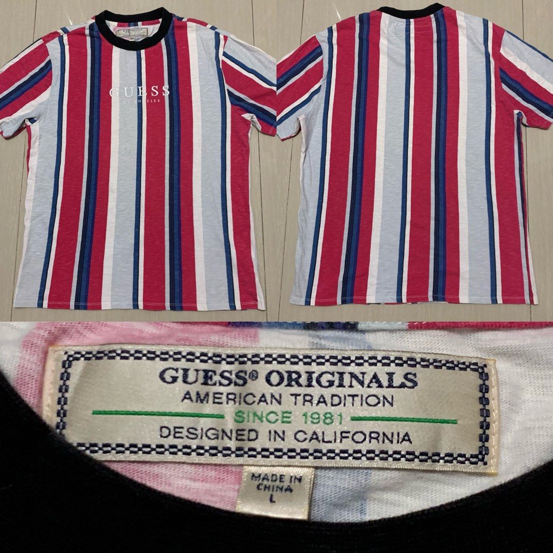 Guess striped t shirt pink new arrivals