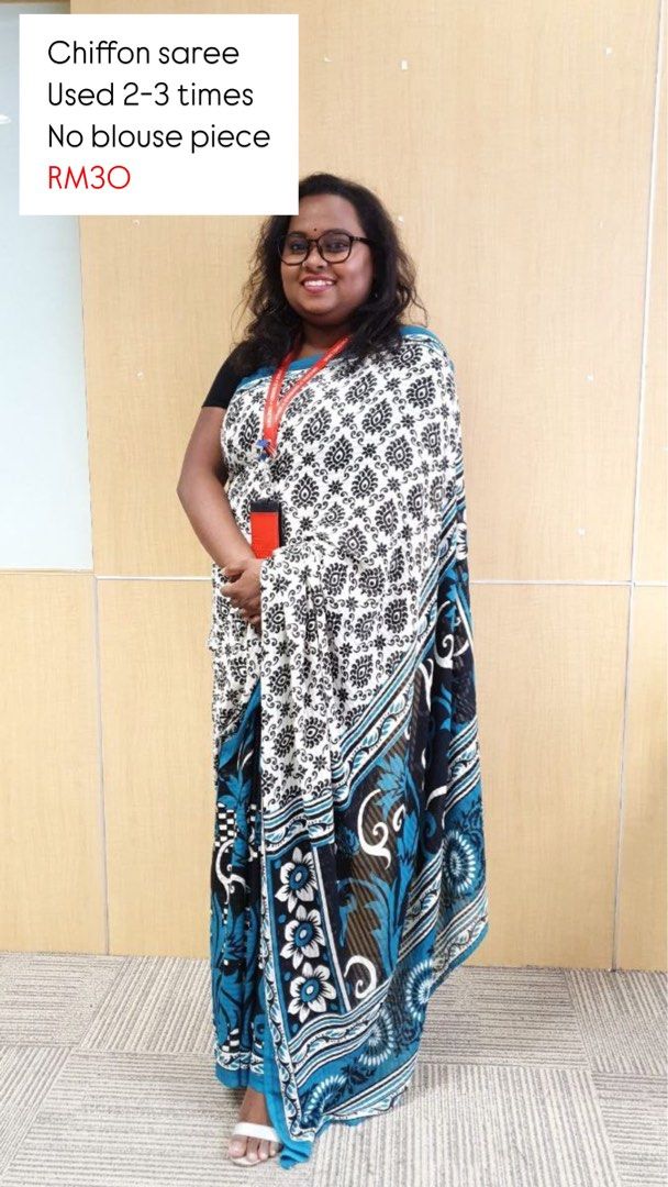 Preloved saree (Category: Traditional & Ethnic wear) located in Kuala Lumpur. Submitted by malaa92 (Listing ID 1328569430, Image 1). Description: Chiffon saree in excellent condition Very light weight Used few times only RM30 only and can nego if you take more.