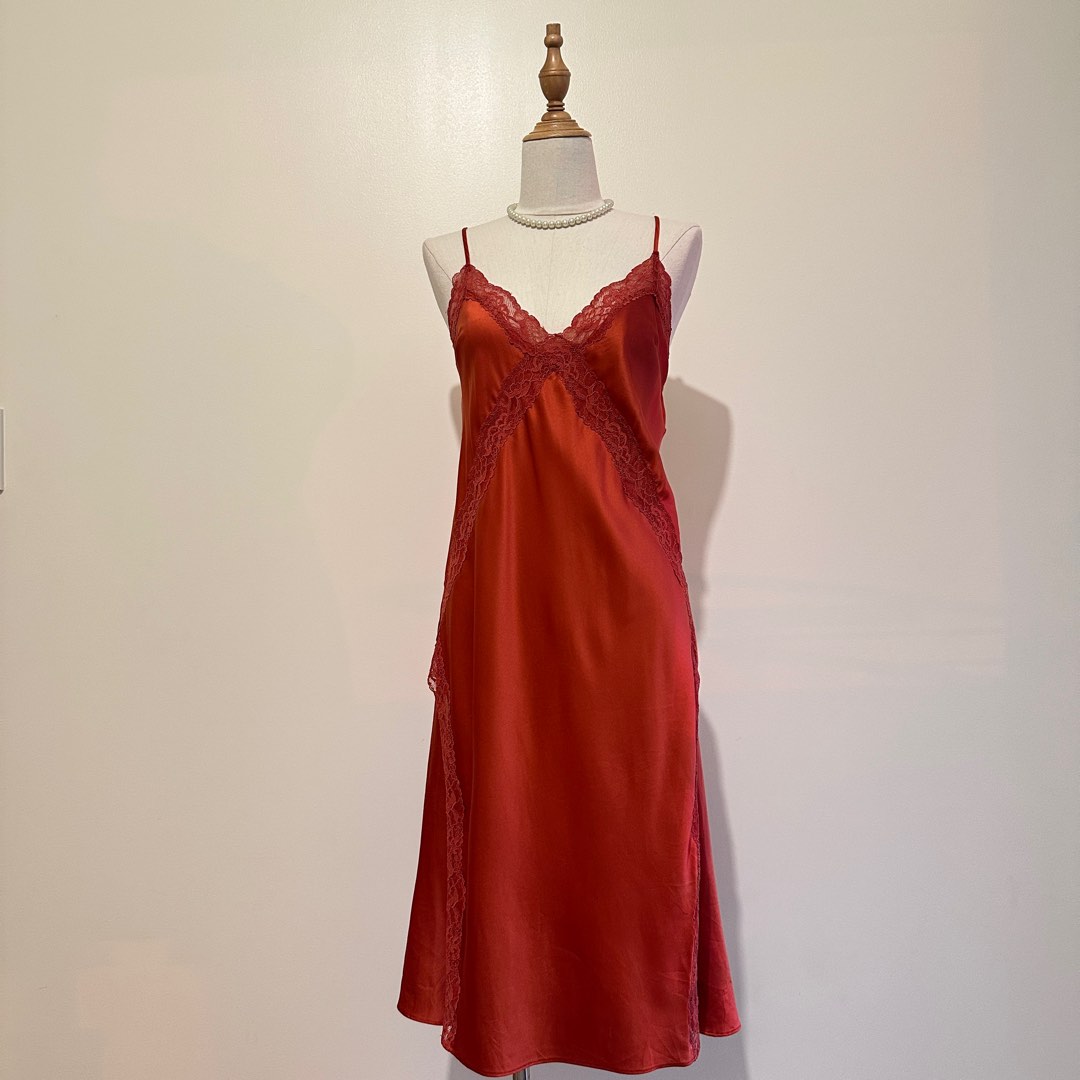 rust midi laced silk dress, Women's Fashion, Dresses & Sets, Dresses on ...