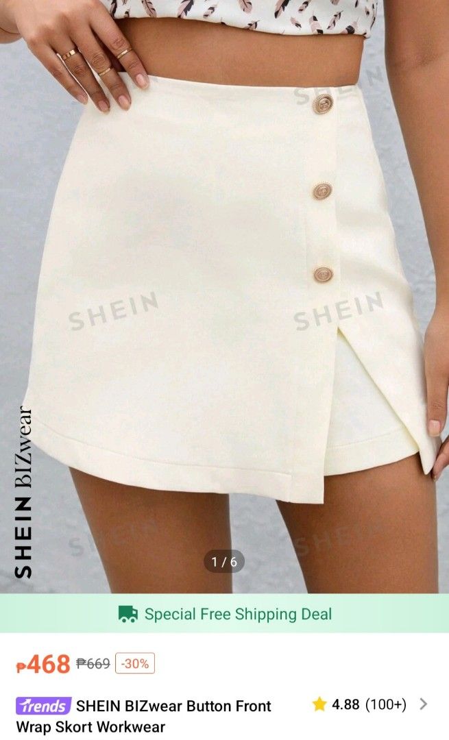 SHEIN BIZWEAR SKORT (Category: Skirts) located in Bulacan. Submitted by armauimdr (Listing ID 1328447360, Image 1). Description: medium on tag non stretch 27 to 28" waistline color: light cream not white.