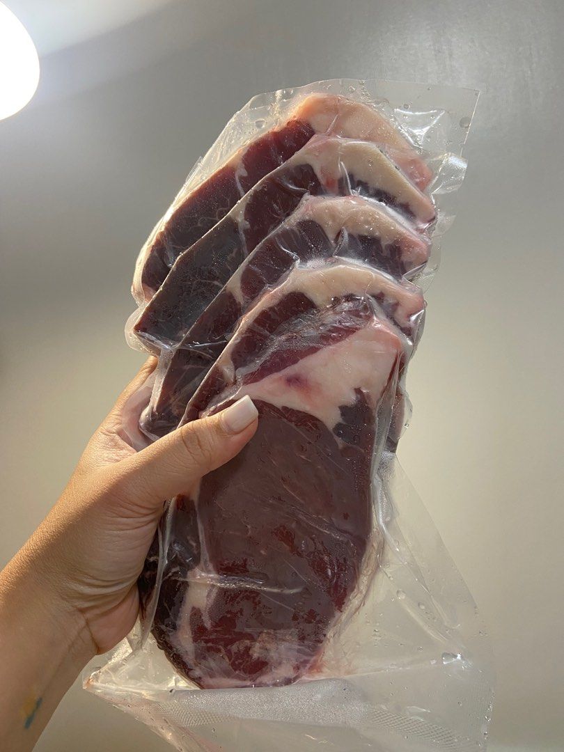 USDA Ribeye Steak (Category: Chilled & Frozen Food) located in Cavite. Submitted by alexisinigo (Listing ID 1328449533, Image 2). Description: USDA Ribeye steak Butteraged Seasoned 5 pcs/pack 1/2” thickness 900grams to 1kg Malambot legit 💯 kahit well done! Instructions: Season with a bit of salt and pepper Panfry in butter for 2-3 minutes each side Actual photos posted. 📍Kawit, Cavite.