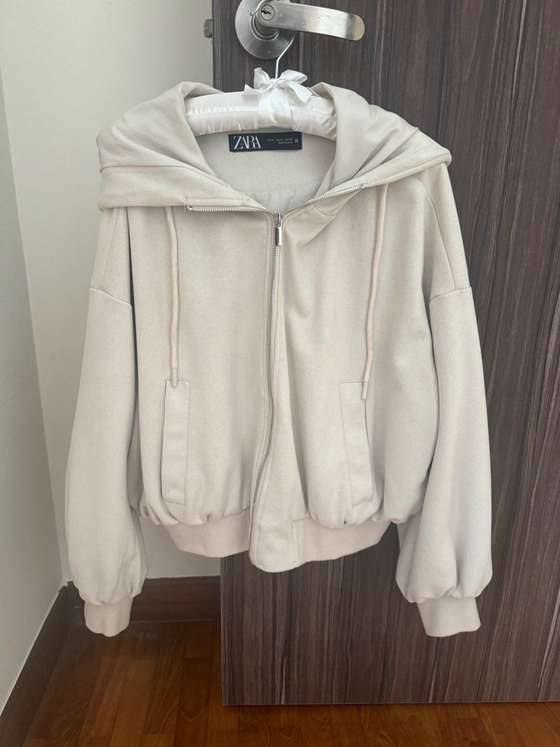 Zara White Soft Bomber Jacket