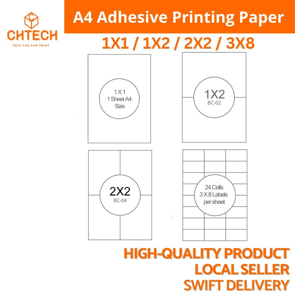 [100 Sheets] A4 1x1/1x2/2x2/3x8 Self adhesive printing label , 70*37 ...