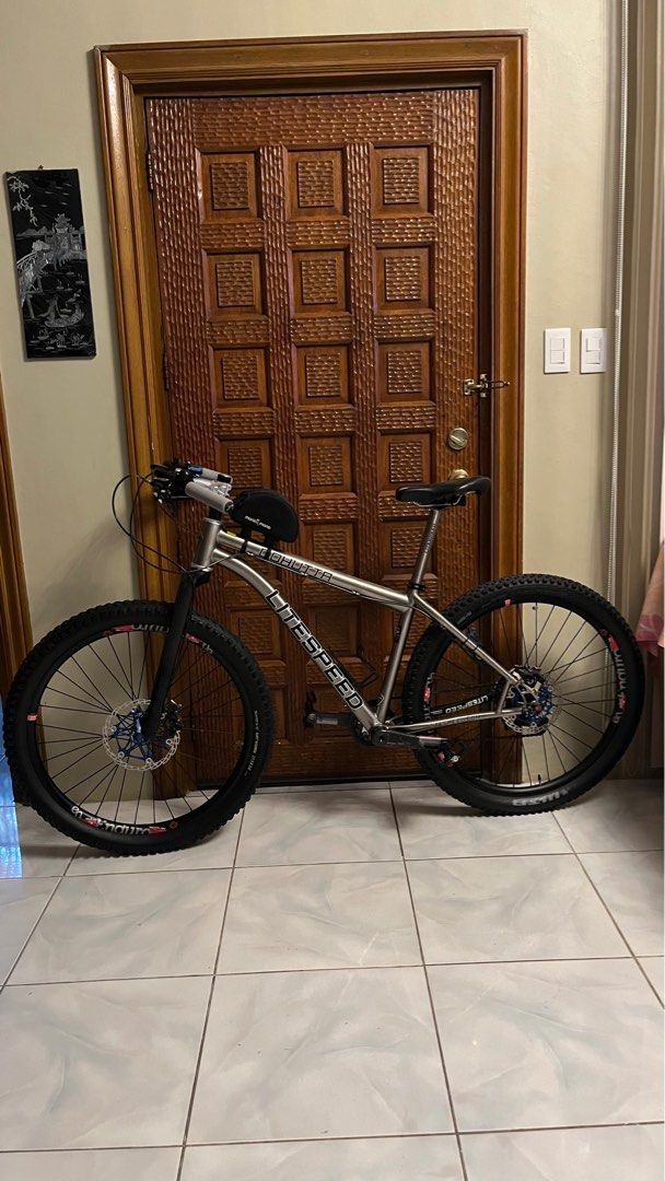 2014 LITESPEED COHUTTA Titanium 27.5 (650b) (Category: Bicycles) located in Paranaque City. Submitted by gdiviso (Listing ID 1330011200, Image 1). Description: 2014 LITESPEED COHUTTA Titanium 27.5 (650b) Chris King headset Forza carbon fork i9 Enduro wheelset 650b Litespeed Ti seatpost with Adamo saddle Quadlock phone holder Cateye Strada Wireless Monkii Mono frame bag Spurcycle bell Hope stem silver Jones Bend Bar 710mm with ESI grips Sram XX1 c