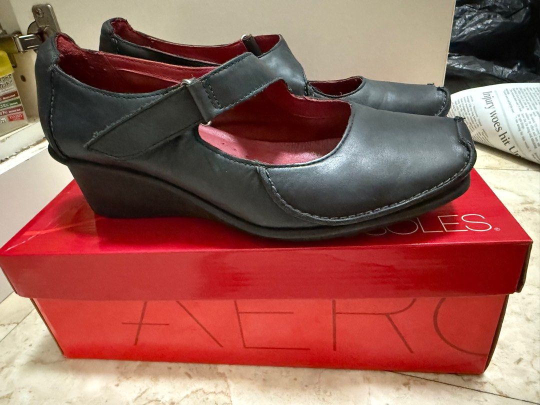 90 Discount Clarks Mary Jane full leather wedges wore once only Women s Fashion Footwear Heels on Carousell