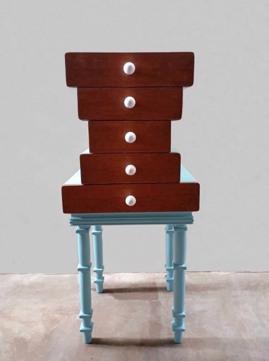 Abacus Five Drawer End Table (Cyan) (Category: Tables & Sets) located in Paranaque City. Submitted by furniturepiecesph (Listing ID 1330006116, Image 1). Description: Painted / Stained plywood / solid wood with ceramic pulls Approx. 37x35x81cm.