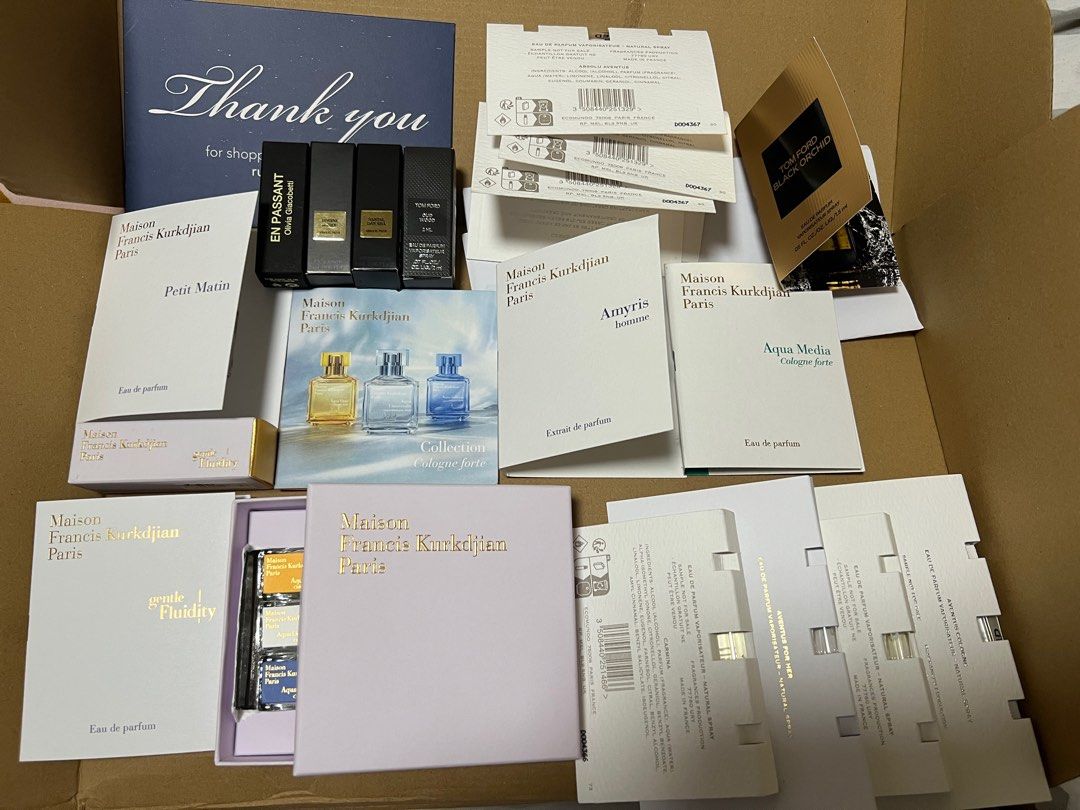 Assorted Perfume Samples (Category: Fragrance & Deodorants) located in Manila. Submitted by turntpotato (Listing ID 1330088500, Image 1). Description: Perfume Samples Available TAKE ALL for 10K only and save 5k Creed Absolu Aventus 3pcs - 900 ea Creed Carmina 2pcs - 700 ea Creed Aventus for Her 1pc - 600 ea Creed Aventus Cologne 1pc - 600 ea 5ml Box Set MFK Cologne Forte 3pcs - 3000 5ml MFK Gentle Fluidity Gold 1pc - 1500 2ml MFK GF Gold 1pc - 60