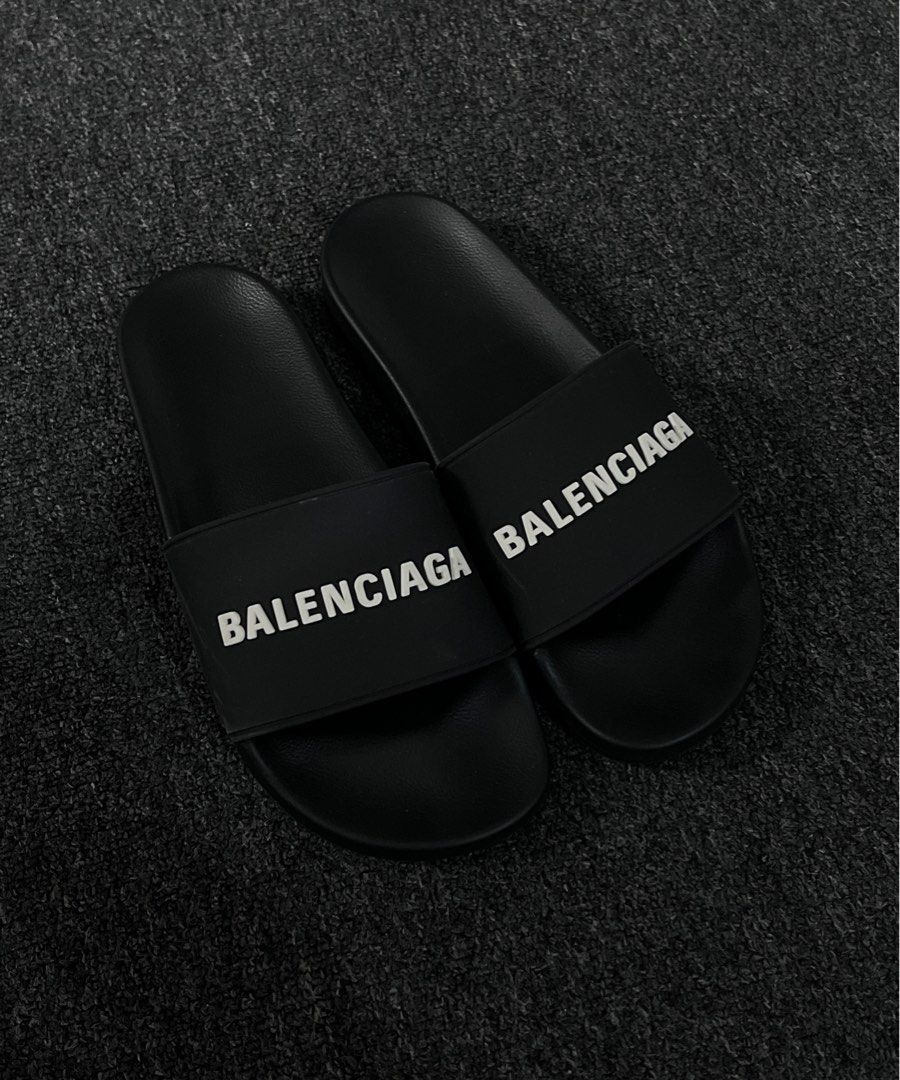 BALENCIAGA CLASSIC LOGO SANDALS SLIDES EUR42 FIT UK8 UK9 Men s Fashion Footwear Flipflops and Slides on Carousell