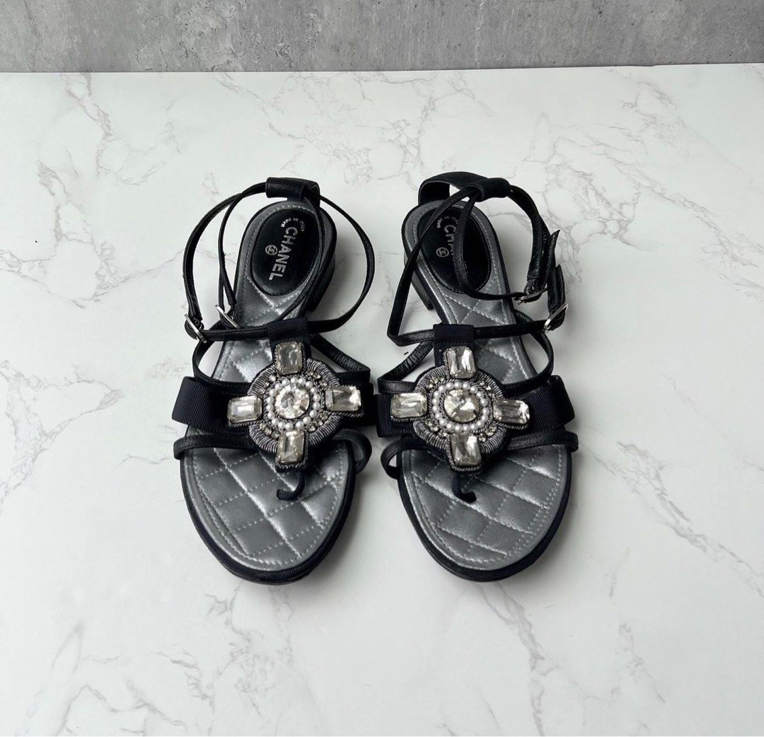 Chanel Rhinestone Sandals Black Phw