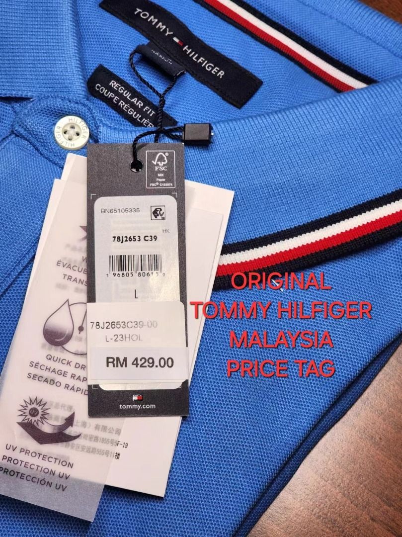 Clearance Sale With MY Outlet Price Tag Original TH Tommy Hilfiger Men Tipped Polo Shirt Blue